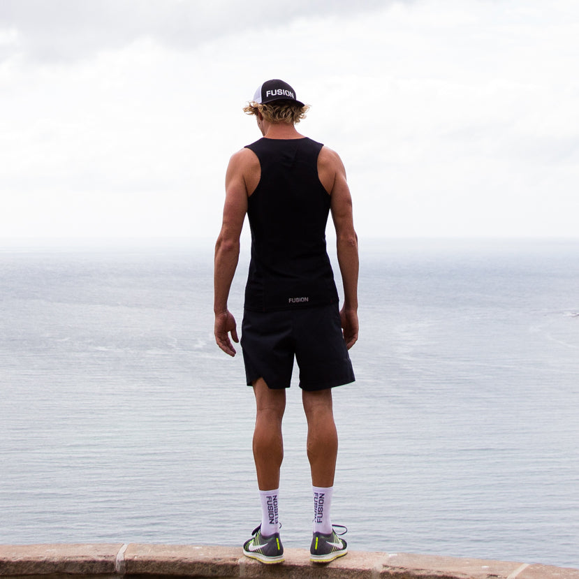 Fusion Mens C3+ Running Singlet_Colour: Black_Action