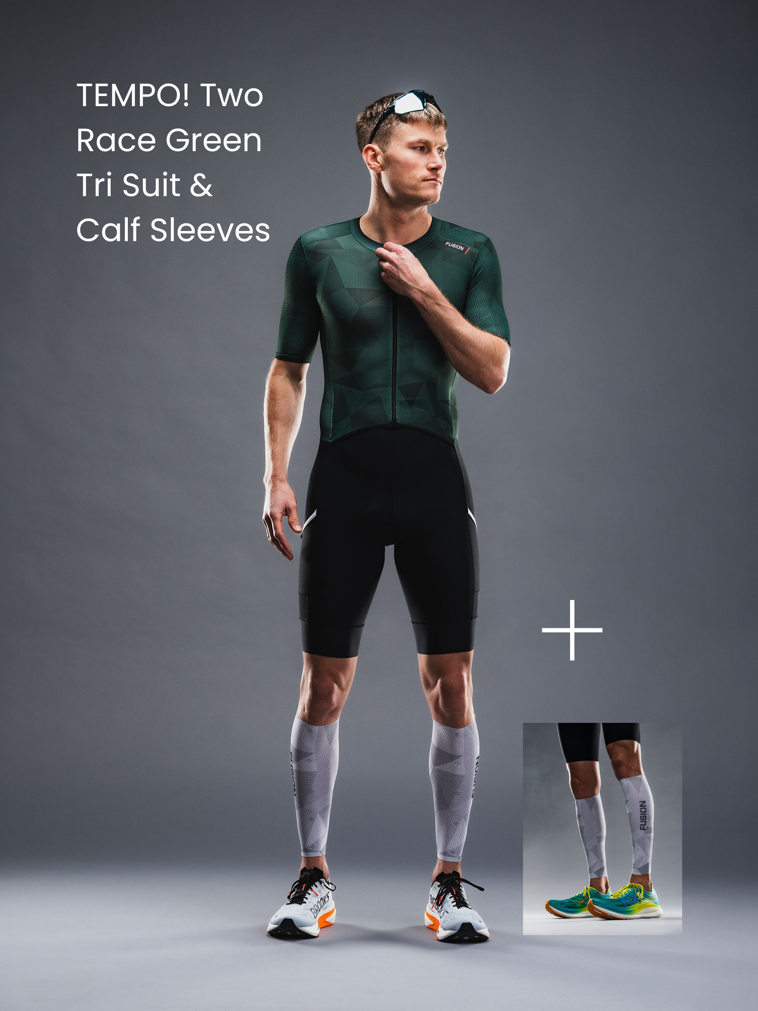 TEMPO! TWO Tri Suit Race Green & Calf Sleeves