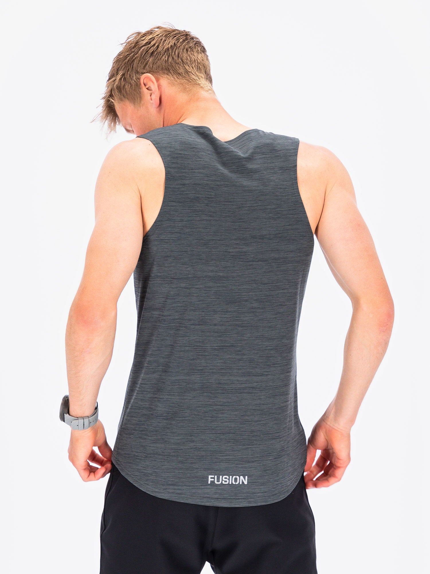 Mens running singlet grey rear with logo