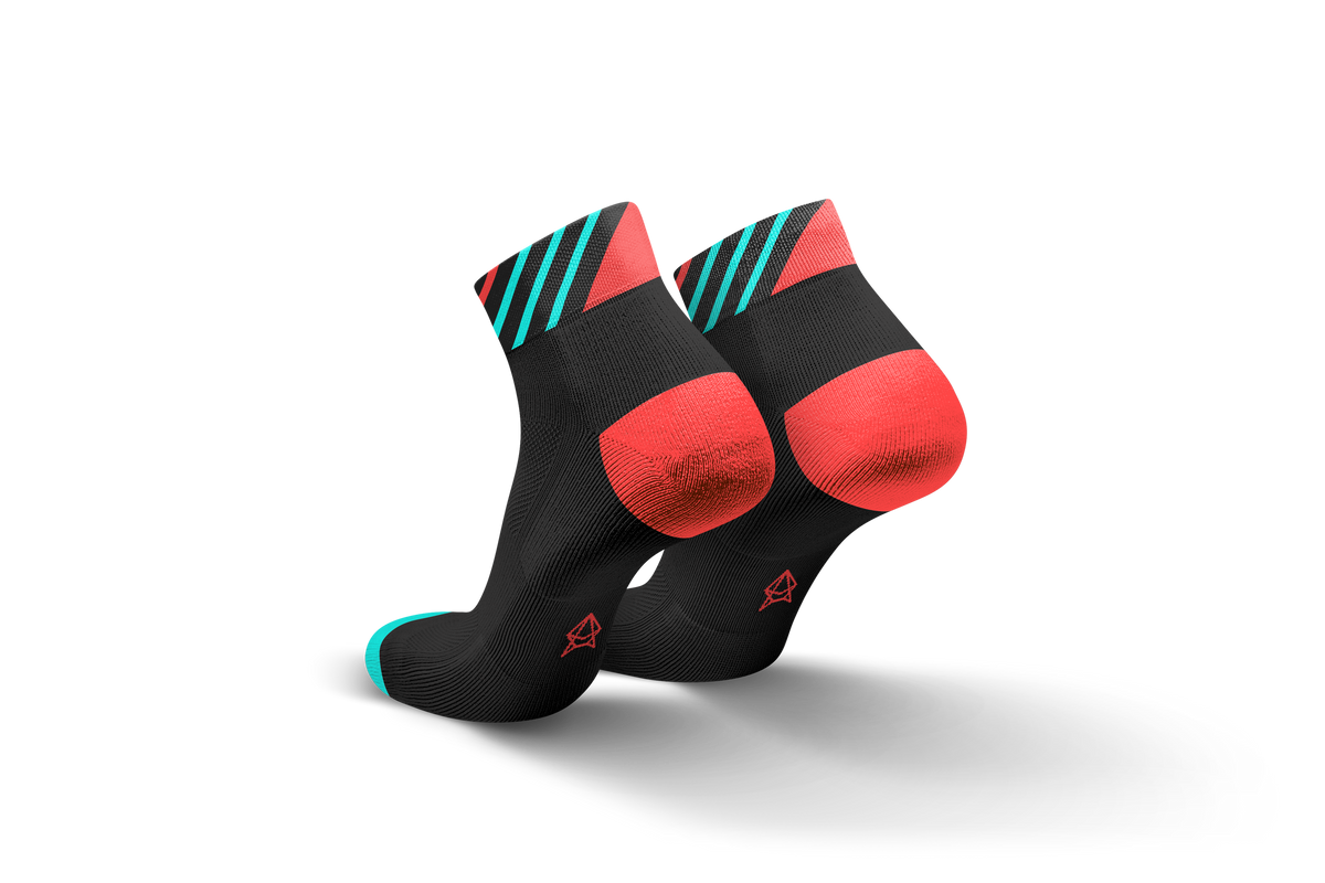Short Running Sock Arrows Marina, black with mint and red stripes and Incylence logo underfoot